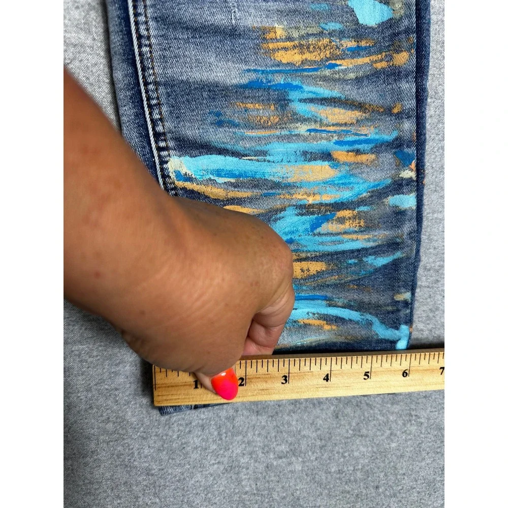 KDNK Men'KDNK Jean Mens 33x31 Distressed Ripped Paint Splatter Denim Design Blue